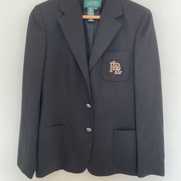 Lauren Ralph Lauren Black Wool Initial's RLL Crest Button Blazer Jacket Sz 6 - Picture 5 of 8